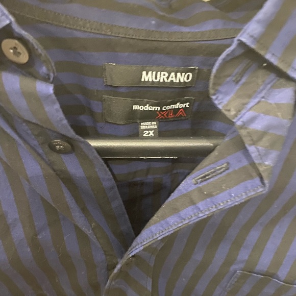 Men’s navy and black pinstripe long sleeve Murano button up shirt - Picture 5 of 6